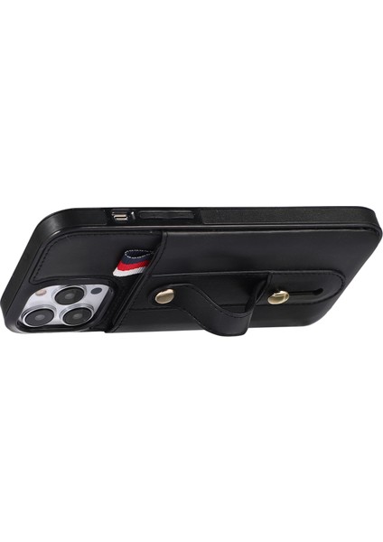 iPhone15 Pro Max Cep Telefon Kılıfı Için Retro Pu Deri Kaplamalı Tpu Kart Yuvaları Black (Yurt Dışından)