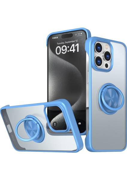 iPhone15 Pro Frameless Telefon Kılıfı Yüzüğü Kickstand Tpu+Akrilik Arka Kapak Baby Blue (Yurt Dışından)