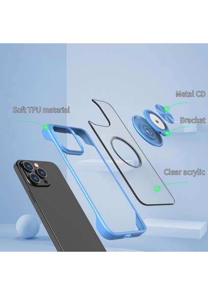 iPhone15 Pro Frameless Telefon Kılıfı Yüzüğü Kickstand Tpu+Akrilik Arka Kapak Baby Blue (Yurt Dışından) indirimleri
