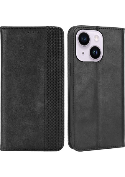 iPhone15 Kılıf Için Katlama Stand Şok Geçirmez Telefon Kapağı Retro Pu Deri Cüzdan Black (Yurt Dışından)