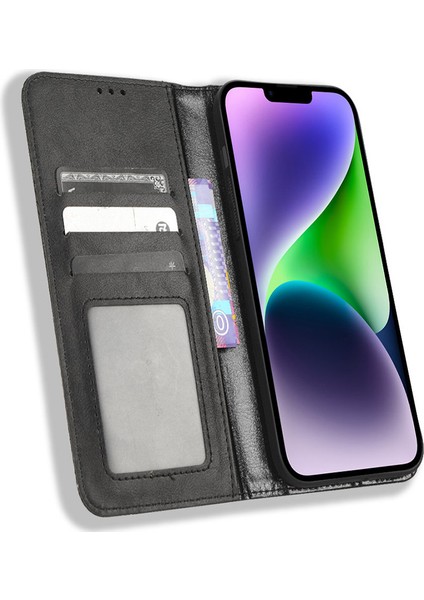 iPhone15 Kılıf Için Katlama Stand Şok Geçirmez Telefon Kapağı Retro Pu Deri Cüzdan Black (Yurt Dışından) fırsatları