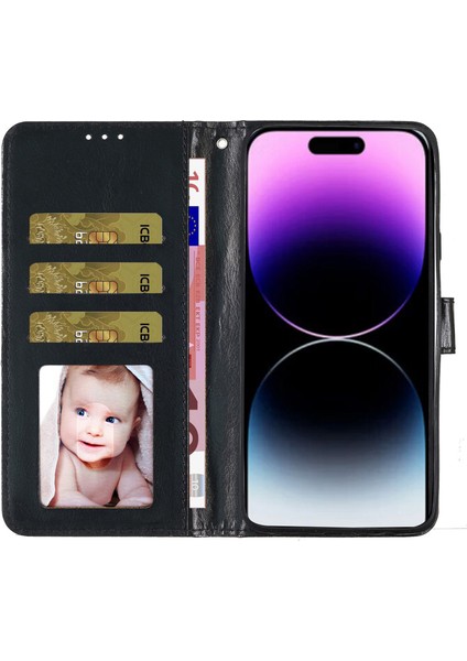 iPhone15 Pro Glittery Telefon Deri Kılıf Anti-Drop Stand Cüzdan Telefon Kapak Black (Yurt Dışından) fırsatları