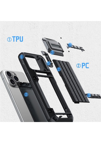 iPhone15 Pro Max Case Şok Geçirmez Sürgülü Kart Tutucu Kickstand Cep Telefonu Kapak Black (Yurt Dışından)