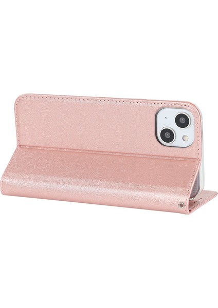 iPhone15 Plus Telefon Kasası Ipek Doku Stand Kapağı Kapak Anti-Çizgi Pu Deri Cüzdan Telefon Kabuk Rose Altın (Yurt Dışından)