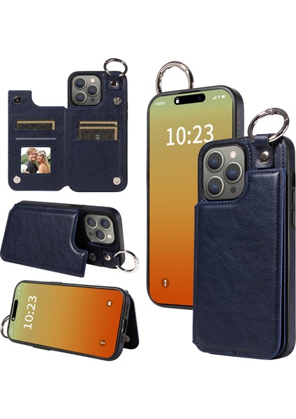 Kickstand-Sapphire ile iPhone15 Pro Max Case Pu+Tpu Telefon Kapağı Için Koruyucu Kılıf (Yurt Dışından)