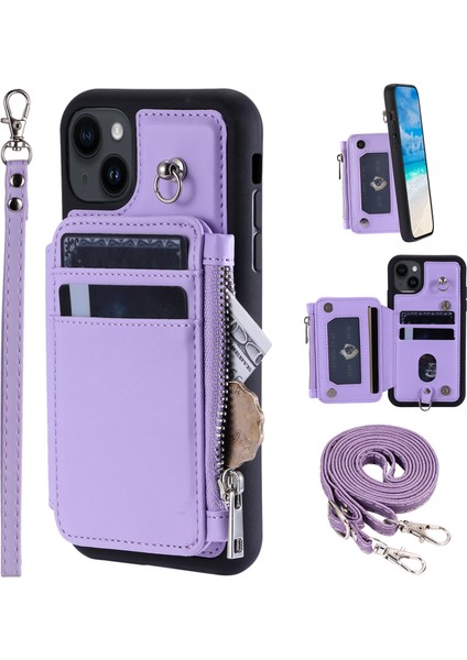 Rfıd Engelleme Pu+Tpu Telefon Kapağı iPhone15 Plus Kickstand Fermuar Cüzdan (Yurt Dışından)