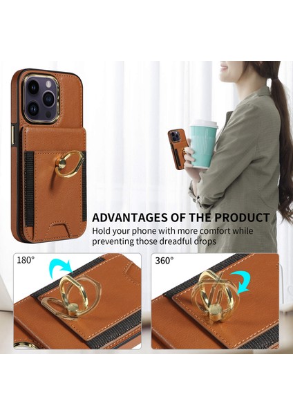iPhone15 Pro Pu Deri+Tpu Kart Yuvaları Kasa Çember Kickstand Rfıd Engelleme Telefon Kapak-Kırmızı (Yurt Dışından) fırsatları