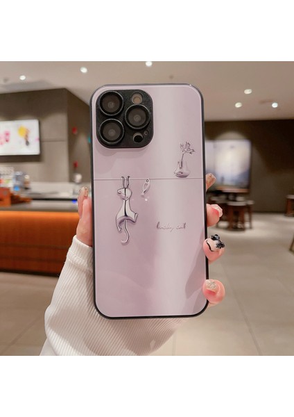 iPhone15 Pro Max Kasa Elektrodenatlı Kedi Balık Arka Kabuk Temperli Cam+Tpu Telefon Kapak-Pembe (Yurt Dışından) fiyatları
