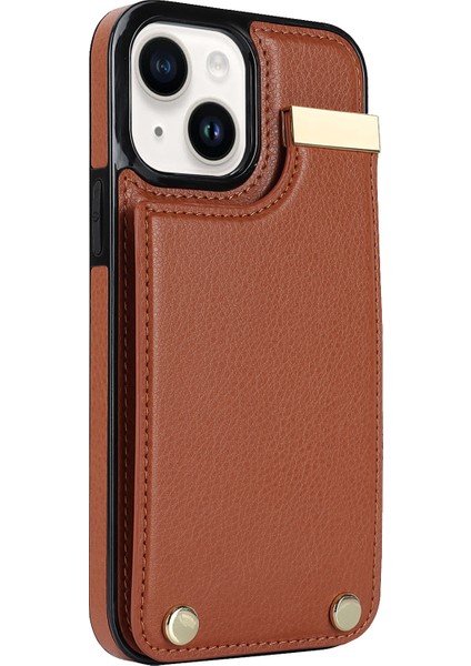iPhone15 Plus Anti-Shock Kılıfı Tpu+Pu Deri+Metal Telefon Kapağı Kart Tutucu-Brown (Yurt Dışından)
