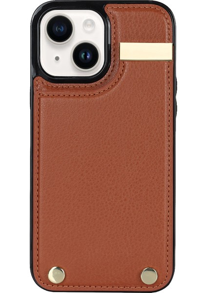 iPhone15 Plus Anti-Shock Kılıfı Tpu+Pu Deri+Metal Telefon Kapağı Kart Tutucu-Brown (Yurt Dışından)