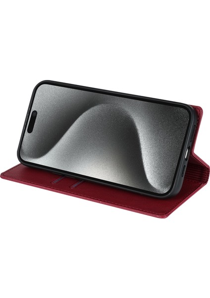 iPhone15 Plus Artı Pu Deri Kılıf Stand Kartı Sahibi Telefon Kapak-Kırmızı (Yurt Dışından) fırsatları