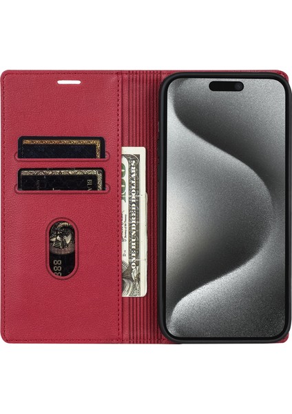 iPhone15 Plus Artı Pu Deri Kılıf Stand Kartı Sahibi Telefon Kapak-Kırmızı (Yurt Dışından) indirimleri