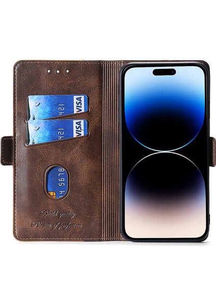 iPhone15 Plus Için Cüzdan Telefon Kılıfı Retro Deri Kontrast Renk Stand Manyetik Folio Cover-Blue+Gri (Yurt Dışından)