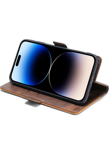 iPhone15 Plus Için Cüzdan Telefon Kılıfı Retro Deri Kontrast Renk Stand Manyetik Folio Cover-Blue+Gri (Yurt Dışından)