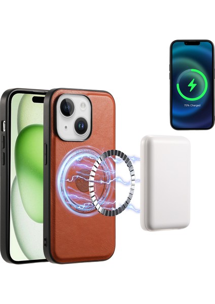 iPhone15 Plus Magsafe Deri+Pc+Tpu Cover-Brown ile Uyumlu Manyetik Kasa Için (Yurt Dışından)