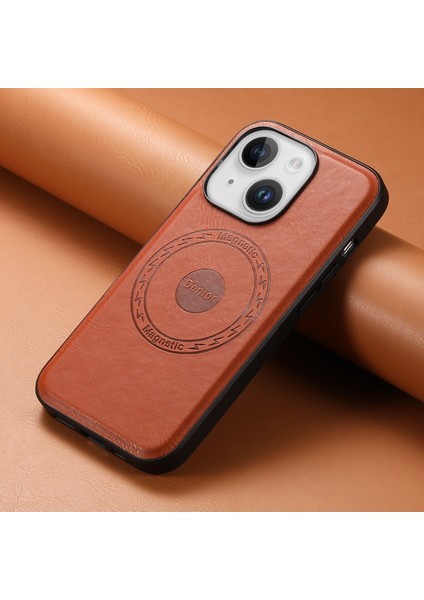 iPhone15 Plus Magsafe Deri+Pc+Tpu Cover-Brown ile Uyumlu Manyetik Kasa Için (Yurt Dışından)