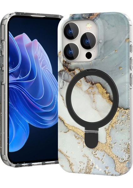 iPhone15 Pro Max Kickstand Case Mermer Desen Pc+Tpu Manyetik Telefon Kapak-Grey (Yurt Dışından) fiyatları