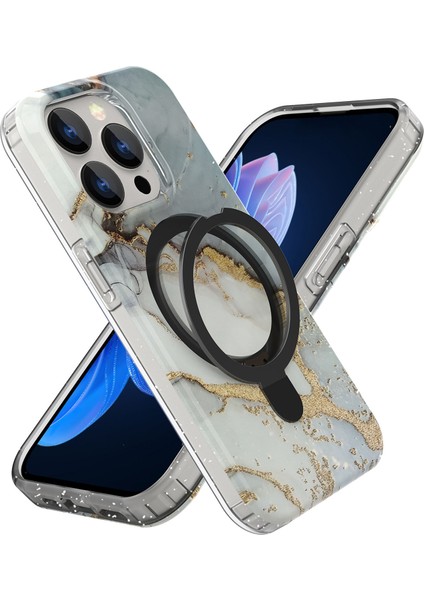 iPhone15 Pro Max Kickstand Case Mermer Desen Pc+Tpu Manyetik Telefon Kapak-Grey (Yurt Dışından) modelleri