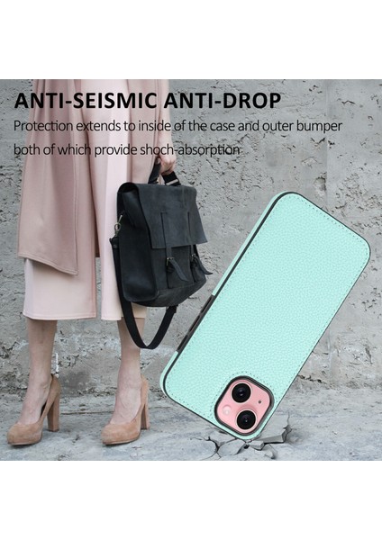iPhone15 Plus Kılıf Önleme Önleme Önleme Önleme Sıçraması Geçirmez Pu Deri Kaplamalı Tpu Cep Telefonu Koruyucusu Kapak Nane Yeşil (Yurt Dışından)