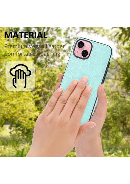 iPhone15 Plus Kılıf Önleme Önleme Önleme Önleme Sıçraması Geçirmez Pu Deri Kaplamalı Tpu Cep Telefonu Koruyucusu Kapak Nane Yeşil (Yurt Dışından)