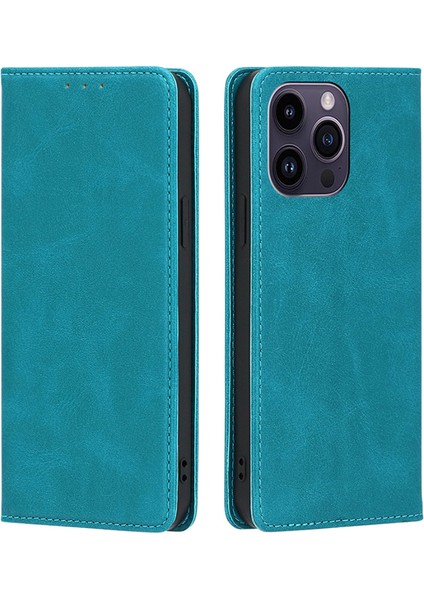 iPhone15 Pro Max Maksimum Buzağı Doku Cüzdan Stand Damla Geçirmez Telefon Kapak Baby Blue (Yurt Dışından)
