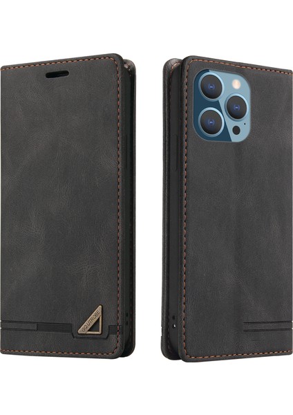 iPhone15 Pro Max Tuş Duygu Telefon Kılıfı Rfıd Blowantıng Pu Deri Stand Cüzdan Kapak Black (Yurt Dışından)