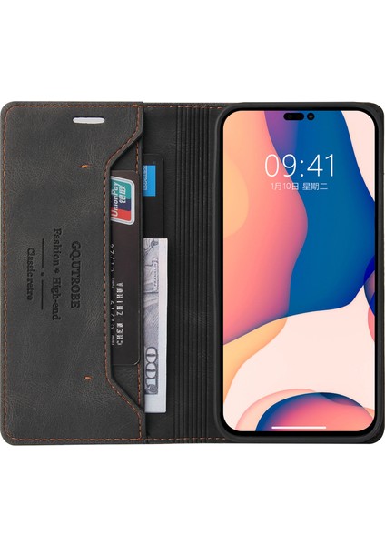iPhone15 Pro Max Tuş Duygu Telefon Kılıfı Rfıd Blowantıng Pu Deri Stand Cüzdan Kapak Black (Yurt Dışından) modelleri