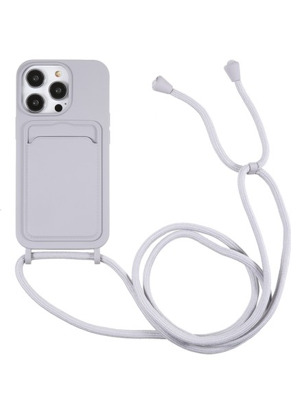 iPhone15 Pro Sıvı Silikon Kart Yuvası Için Strap-Grey ile Anti Scratch Koruma Telefon Kılıfı (Yurt Dışından)