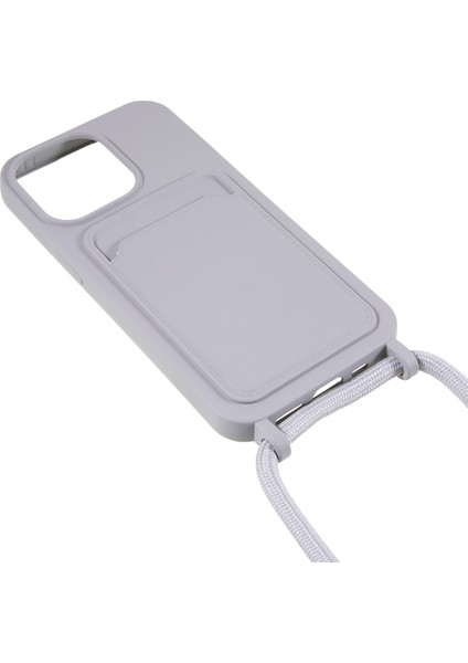 iPhone15 Pro Sıvı Silikon Kart Yuvası Için Strap-Grey ile Anti Scratch Koruma Telefon Kılıfı (Yurt Dışından)