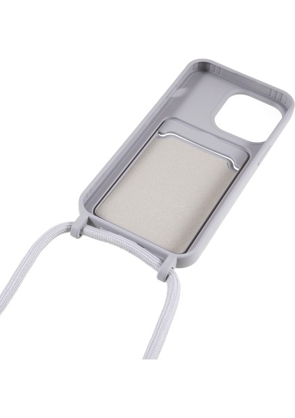 iPhone15 Pro Sıvı Silikon Kart Yuvası Için Strap-Grey ile Anti Scratch Koruma Telefon Kılıfı (Yurt Dışından)