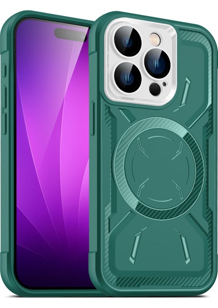 iPhone15 Pro Max Magnetic Telefon Kılıfı Tpu+Pc Kamera Lensli Film Yeşili ile Emici Kapak (Yurt Dışından)