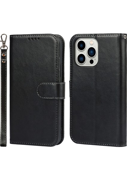iPhone15 Pro Cep Telefonu Kılıfı R61 Doku Stand-Black ile Dikiş Pu Deri Kapağı Düştü (Yurt Dışından)
