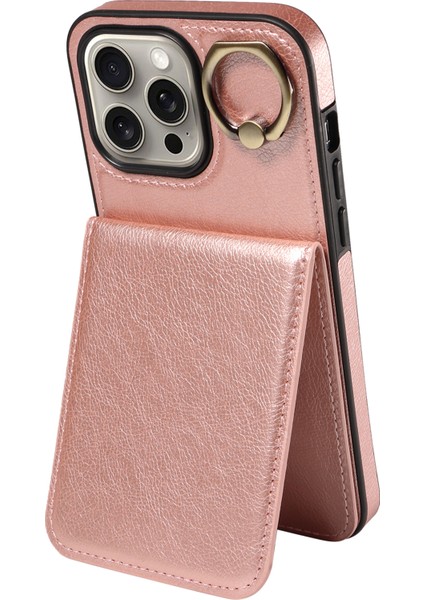 iPhone15 Pro Max Case Litchi Doku Pu Deri+Tpu Telefon Kapağı Kart Yuvası Golü Altın (Yurt Dışından)