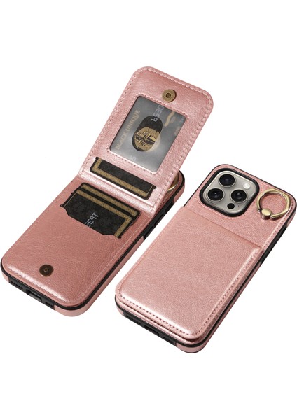 iPhone15 Pro Max Case Litchi Doku Pu Deri+Tpu Telefon Kapağı Kart Yuvası Golü Altın (Yurt Dışından)