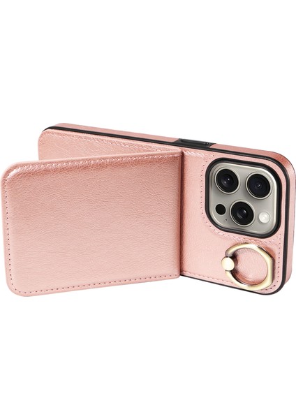 iPhone15 Pro Max Case Litchi Doku Pu Deri+Tpu Telefon Kapağı Kart Yuvası Golü Altın (Yurt Dışından)