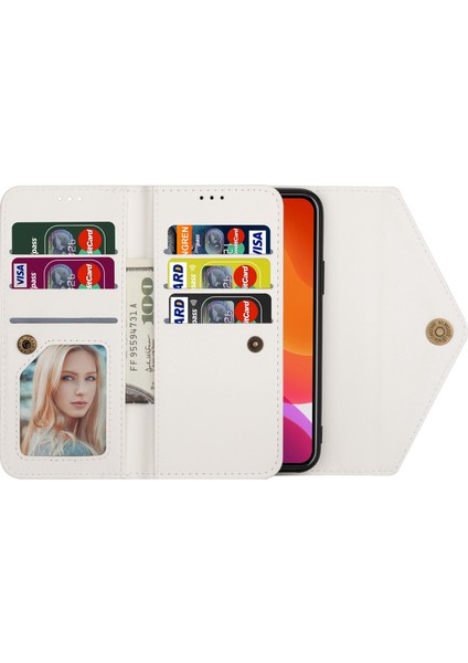 iPhone15 Pro Cüzdan Için Telefon Deri Kılıfı Zipper Cep Stand Telefon Kapağı Kısa+Uzun Kayış-Beyaz (Yurt Dışından) fiyatları