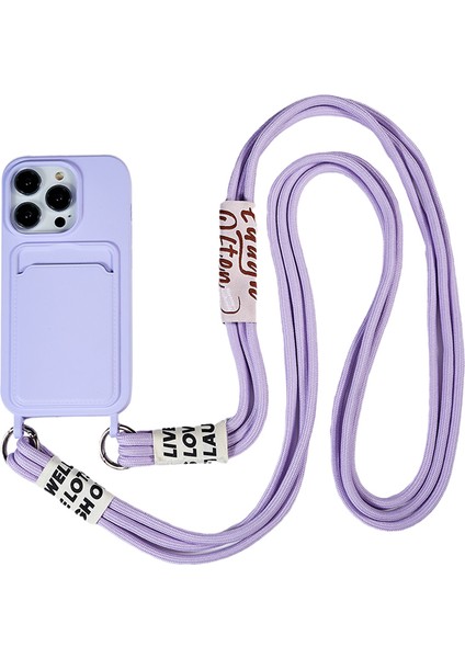 iPhone15 Pro Yumuşak Ince Koruyucu Kılıf Sıvı Silikon Kart Tutucu Kapak Strap-Purple (Yurt Dışından)