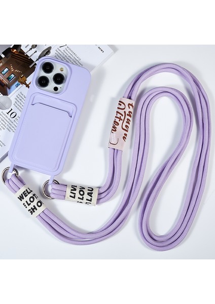 iPhone15 Pro Yumuşak Ince Koruyucu Kılıf Sıvı Silikon Kart Tutucu Kapak Strap-Purple (Yurt Dışından)