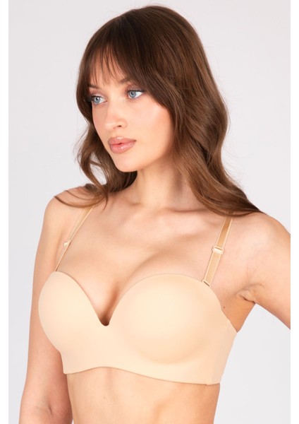 Çift Dolgulu Destekli Double Push Up Straplez Telsiz Ten Sütyen fiyatları