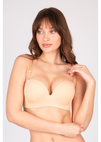 Çift Dolgulu Destekli Double Push Up Straplez Telsiz Ten Sütyen fırsatları