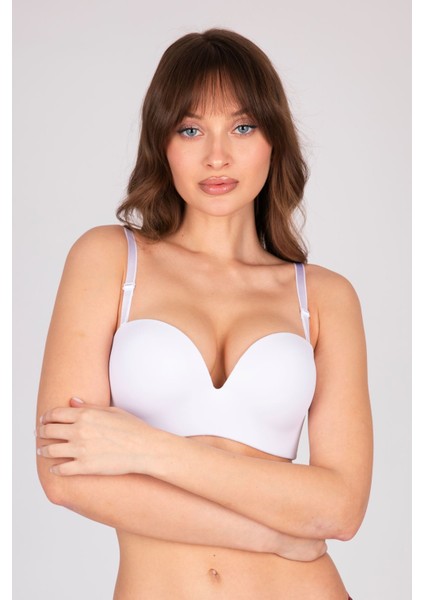 Çift Dolgulu Destekli Double Push Up Straplez Telsiz Beyaz Sütyen fiyatları