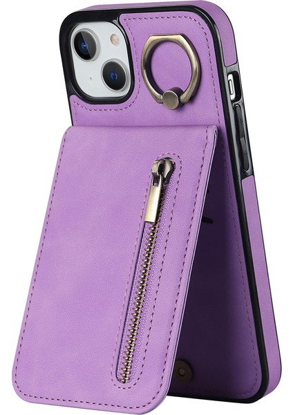 iPhone15 Plus Için Arka Kabuk Artı Telefon Kasası Rfid Engelleme Cüzdan Retro Pu+Tpu Kickstand Kapak-Mor (Yurt Dışından)