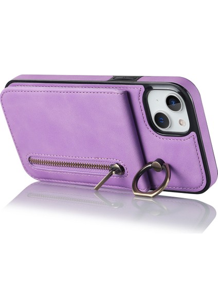 iPhone15 Plus Için Arka Kabuk Artı Telefon Kasası Rfid Engelleme Cüzdan Retro Pu+Tpu Kickstand Kapak-Mor (Yurt Dışından)
