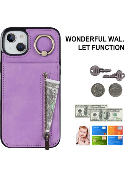 iPhone15 Plus Için Arka Kabuk Artı Telefon Kasası Rfid Engelleme Cüzdan Retro Pu+Tpu Kickstand Kapak-Mor (Yurt Dışından)