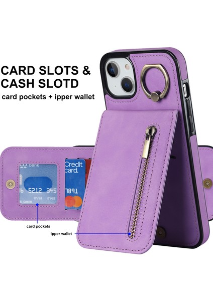 iPhone15 Plus Için Arka Kabuk Artı Telefon Kasası Rfid Engelleme Cüzdan Retro Pu+Tpu Kickstand Kapak-Mor (Yurt Dışından)