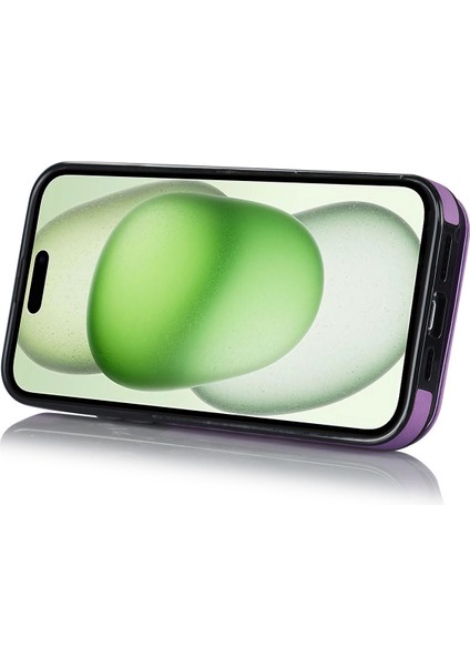 iPhone15 Plus Için Arka Kabuk Artı Telefon Kasası Rfid Engelleme Cüzdan Retro Pu+Tpu Kickstand Kapak-Mor (Yurt Dışından)