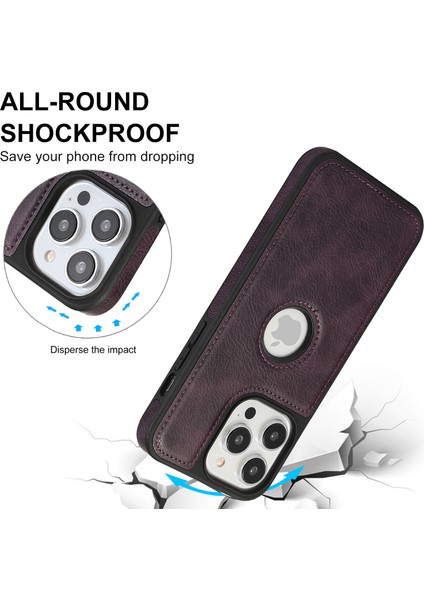 iPhone15 Pro Max Case Pu Pu Derisi Kaplamalı Tpu Doğru Renk Logo Cep Telefonu Kapak-Dark Mor Görüntüleyin (Yurt Dışından)