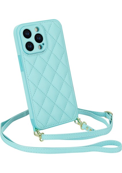 iPhone15 Pro Back Case Rhombus Grid Pu+Tpu Telefon Kapağı Omuz Kayış-Brown (Yurt Dışından)