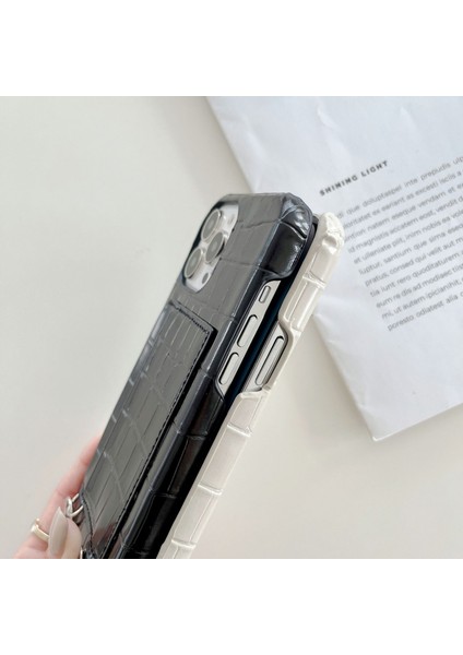 2 Kart Yuvaları iPhone15 Pro Max Timsah Dokulu Pu+Pc Telefon Kapağı Strap-White ile (Yurt Dışından)