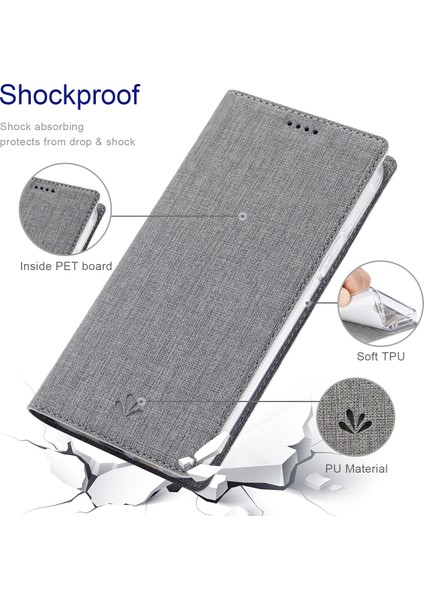 iPhone15 Pro Max Stand Deri Telefon Kapak-Grey Için Kart Sahibi Telefon Kılıfı (Yurt Dışından)